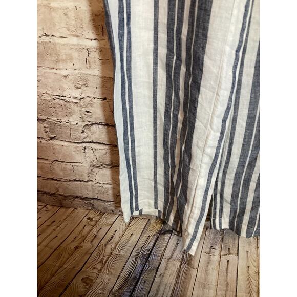 Ellen Tracy Linen Pants Womens 10 Navy & White Striped Beachy Wide Leg Pockets - Picture 6 of 15